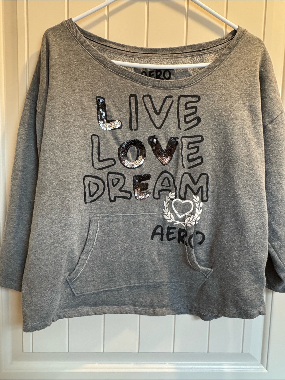 Aero Girls' Grey 'Live Love Dream' Sequin Pullover Sweatshirt